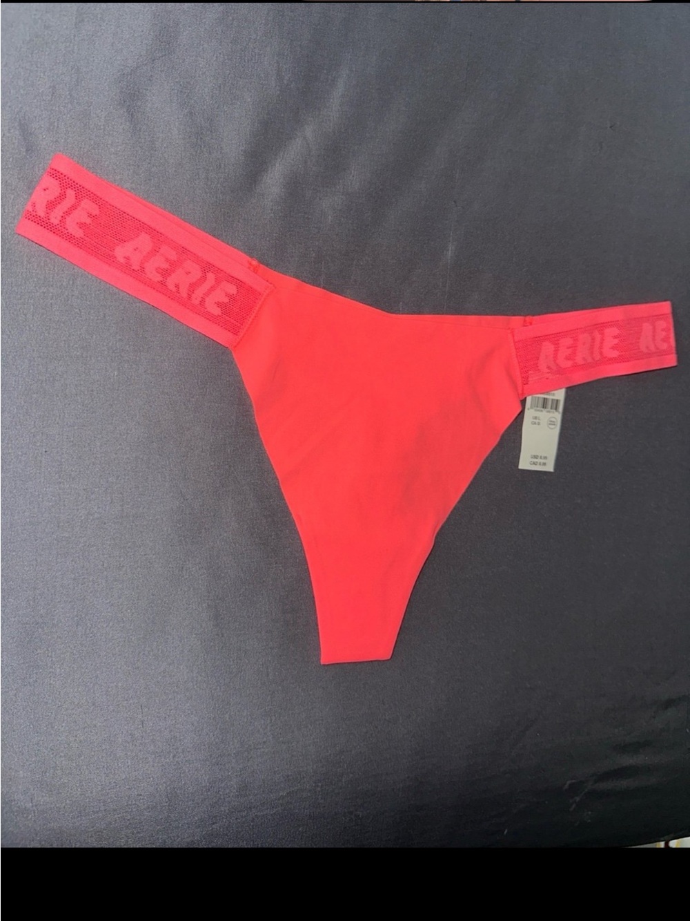 NWT Aerie Women's Neon Pink Smoothez Thong Logo Band Underwear Size Large